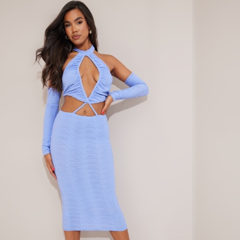PrettyLittleThing Light Blue Backless Midi Dress